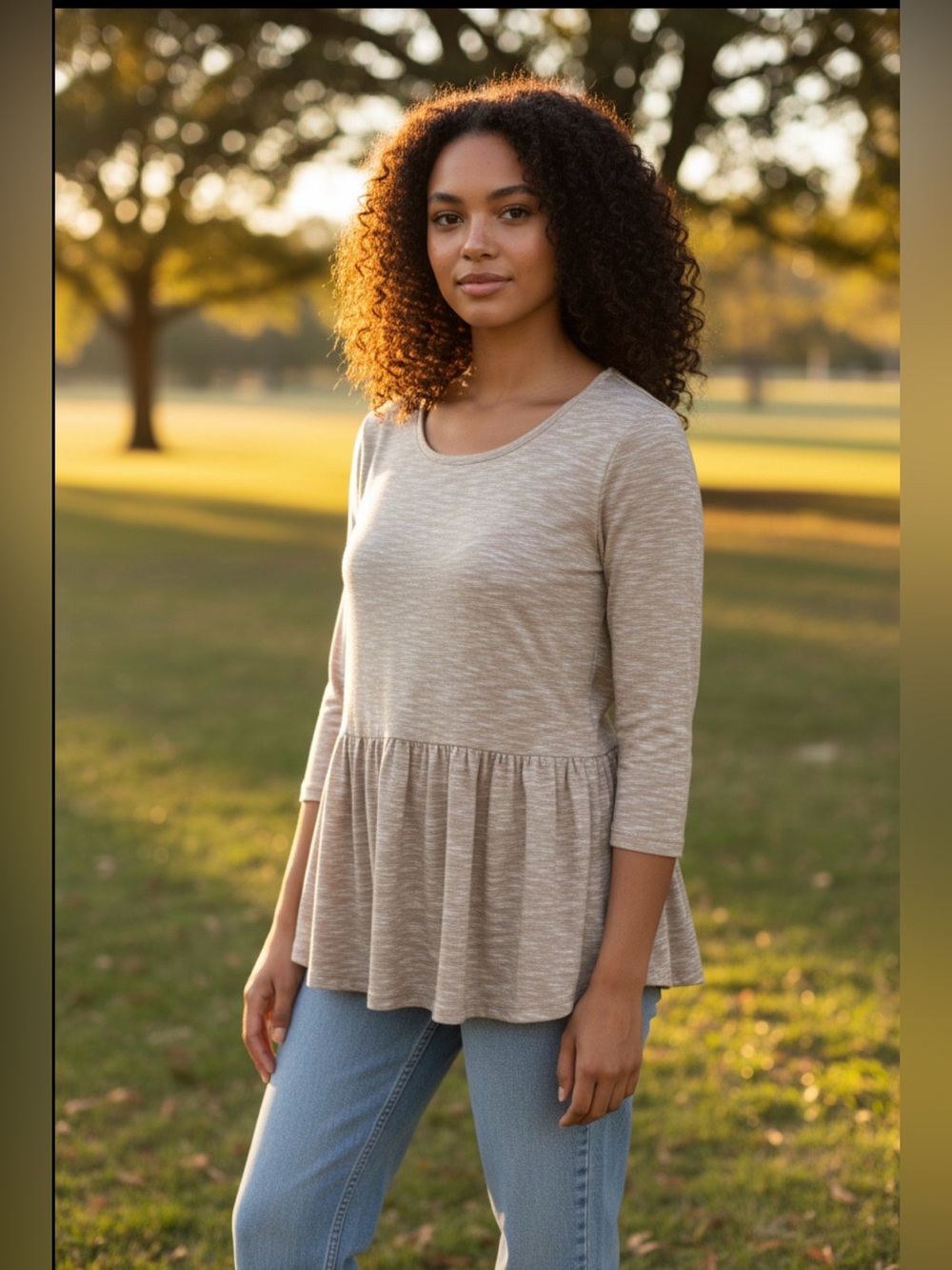 Indigo Thread Co. Top‎ Women's Medium Peplum Hem Bohemian Festival 3/4 Sleeve